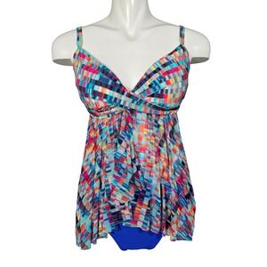 Profile by Gottex Women's Pinwheel Geometric Flyaway Tankini Set Multi 12